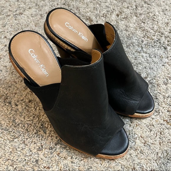 Calvin Klein Shoes - Calvin Klein Peggy Black Leather Sandals Size 7.5
